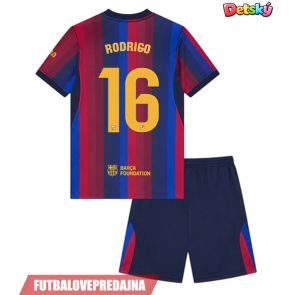 Lacne Dětský Futbalové dres Barcelona Rodri Hernandez #16 2026-27 Krátky Rukáv - Domáci (+ trenírky)